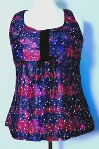 Purple Star Print 2 Pc Racerback Swimsuit US Sz 16-18 (44") Bust Long Shorts NEW - Picture 1 of 9