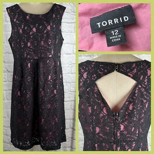 Torrid Spitzenkleid Größe 12 Large formell Party Cocktail pink schwarz ärmellos Y2K - Bild 1 von 12