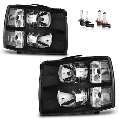 Pair Headlights For 2007-2013 Chevy Silverado 1500 2500HD Clear Corner w/Bulbs Foto 1 de 4