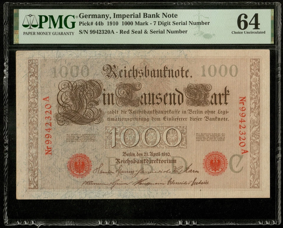 GERMANY - GERMANY - 1000 Mark 1910 Pick 44b Banknote NEW / PMG Choice Unc 64 - Image 1 of 3