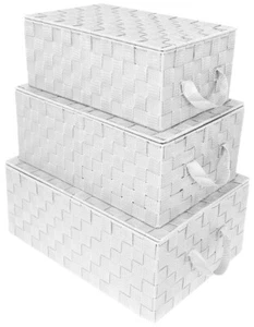 Sorbus Storage Box Woven Basket Set Stackable Storage Basket Woven Strap White - Picture 1 of 1