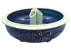 VTG ceramic Pottery Flower Frog Multi Bud Vase Bowl blue butterfly glazed - Picture 1 of 11