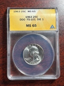 1963 DBL DIE OBV 25c ANACS MS 65 FS-101 ~ WASHINGTON QUARTER VARIETY - Picture 1 of 9