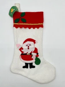 Vintage MCM Felt CHRISTMAS STOCKING WELLINGTON Santa Gold Trim - Picture 1 of 7