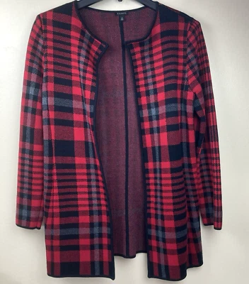 Blazer Talbots Frente Abierto Para Mujer Mediano Negro Rojo Azul Chaqueta Larga a Cuadros Oficina Foto 1 de 4