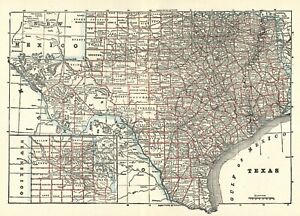 VINTAGE State Map - TEXAS Circa 1900 - INSET MAP of PANHANDLE - 8 3/4 X 12 3/4"