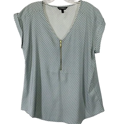 Blusa Express Lunares Lívida Cuello en V Top Talla L Puños Manga Tapa Cremallera Dorada Foto 1 de 4