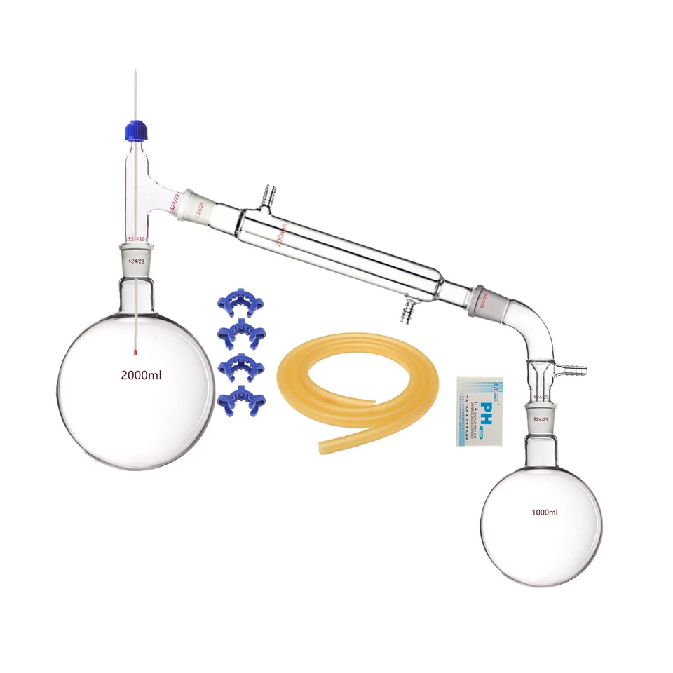 2000ml,Glass Distillation Apparatus,24/29,Laboratory Glassware Kit,2L Unit - Image 1 of 1