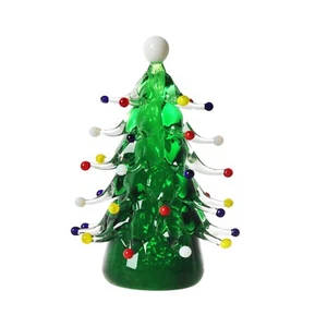 Glass Christmas Tree Figurine Ornament Green Glass Tree Blown Glass Figurine Dec - Picture 1 of 10