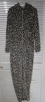 Peace Love & Dreams Leopardo Zíper Lã com Capuz Uma Peça Sem Pé PJ's Tamanho. SP NOVO COM ETIQUETAS - Imagem 1 de 4