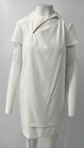 Abito a tubino Versace Collection bianco manica corta orlo a strati scollato tg 42