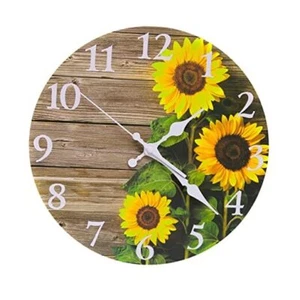 Sunflower Round Wall Clock with White Hands2 Inch Silent Non Ticking Battery 1 - Picture 1 of 7