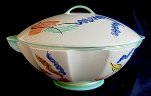 Gien France Abstract Leaf Border Arles Covered Tureen Hand-Painted Excellent - Picture 1 of 6