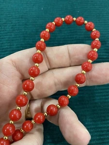 Vintage Monet Halskette rot Perlen Haken einzelner Strang 18" Modeschmuck - Bild 1 von 5