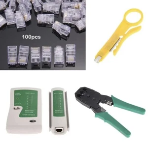 Cable Tester+Crimp Crimper+100 RJ45 CAT5 5e CAT6 Connector Plug Network Tool Kit - Picture 1 of 16