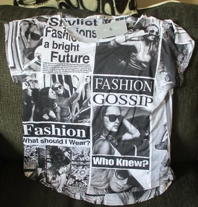 Women's 'Blu Planet' Fashion Black & White Print Short Sleeve Shirt-Size Large - Picture 1 of 2
