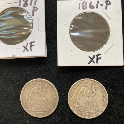 2 PC LOT SEATED LIBERTY HALF DOLLARS XF 1866/ 1877 Cover