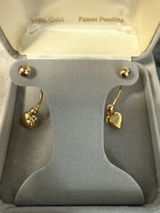BY OROGEM 14k Yellow Gold Puff Heart Curved Dangling Earring W/ Box - Picture 1 of 18