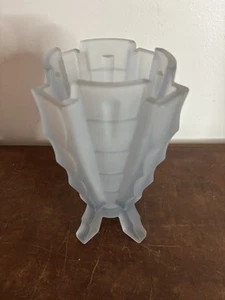 Antique Blue Art Deco Frosted Cut Glass Skyscraper Design Vase FLAWED - Picture 1 of 13