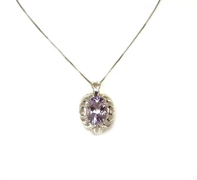 Colgante Amatista Chapado en Plata Montaje en Corazón Esterlina 18" Caja Cadena Usado Foto 1 de 4