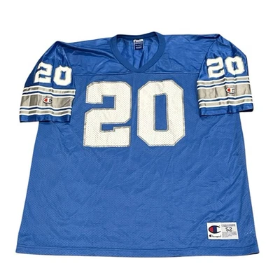 复古 90 年代冠军底特律狮子会巴里·桑德斯蓝色足球球衣男式 2XL — 第 1/4 张图片