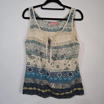 Wish Silk Blouse Size 12 Sleeveless Floral Boho Pattern Relaxed Fit Festival  - image 1 of 4
