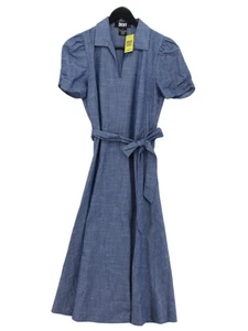 DKNY Damen Midikleid UK 8 Blau 100% Baumwolle Kurzarm Midi Kragen A-Linie - Bild 1 von 6