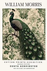 William Morris Vintage Green Peacock Cotton Exhibition Prints Wall Poster Print - Picture 1 of 6