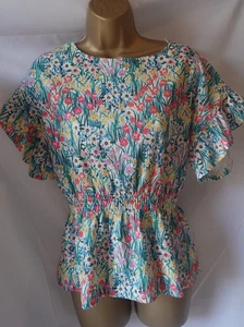 Papaya size 10 floral waisted frill short sleeve top multicolour - Picture 1 of 8