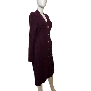 Minnie Rose Dark Purple Loganberry Cableknit Belted Duster XL NWT $275 - Picture 1 of 7