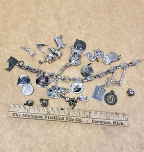 Vintage Silver Charms 3D Bracelet Cowboy Dog Globe Etc Lot - Picture 1 of 3