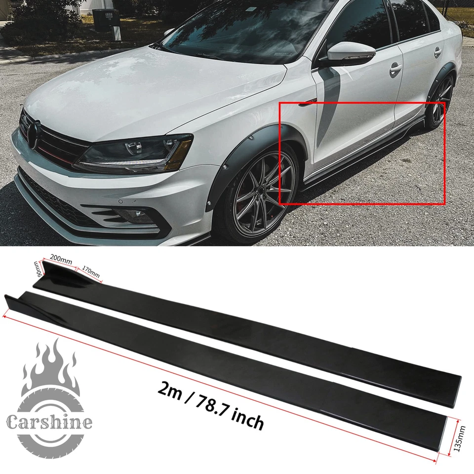 For Volkswagen Jetta 78.7'' Glossy Black Side Skirts Extension Rocker Panel Lip Foto 1 de 4