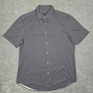 Bugatchi Shirt Mens Large Black Gray Dot Print 8 Way Stretch Short Sleeve Casual - Picture 1 of 9