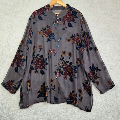 Womens Top 3X Black Burnout Velvet Floral Mesh Tunic Boho Whimysgoth Dark Fairy - Image 1 of 4