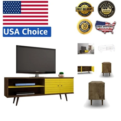 Liberty 63" Mid Century Soporte de TV Moderno para Televisores de Hasta 60" - Marrón Rústico/Amarillo Foto 1 de 4