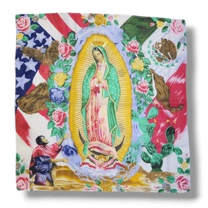 Vintage Blessed Our Lady of Guadalupe Square Bandanna Handkerchief 22" x 22" - Picture 1 of 6