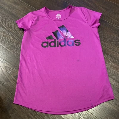 Girls Adidas Floral Logo Short Sleeve Shirt - Grape Purple , Size XL - Image 1 of 4