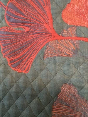 Edredón reversible 100 % algodón con patrón de hojas de Ginkgo 79”Wx94L” naranja/verde jade Foto 1 de 4