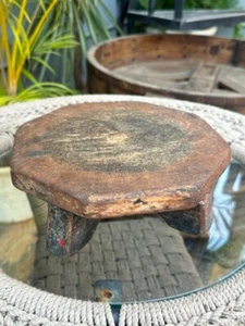 1800's Antique Old Wooden Hand Crafted Beautiful Chapati Rolling Plate Stand - Picture 1 of 12