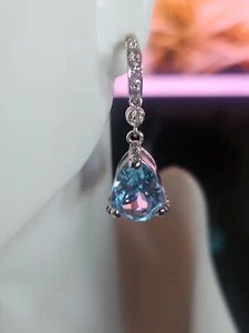 Sterlingsilber Blautopas & weißer Topas Trillionenschliff Ohrhänger 1,5" Neu ohne Etikett  - Bild 1 von 15