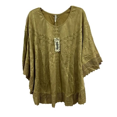 MONORENO WOMEN'S PONCHO  Suede EMBROIDED CROCHET TOP SIZE MEDIUM NWT - Image 1 of 4