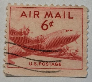 U.S. Postage ~ AIR MAIL ~ Red 6₵ Cent Stamp ~ Cancelled/Posted ~ C51 - Bild 1 von 5