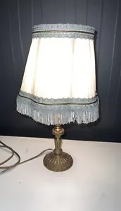 Antike Vintage Lampe Lampenschirm Plissee und Fransen, Bronzefuß Louis XV Stil - Bild 1 von 14
