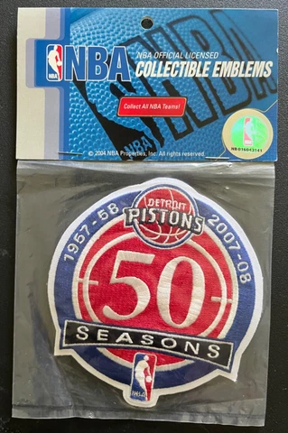 DETROIT PISTONS 50th Anniversary Season Large Jersey LOGO PATCH Sealed & New Cover