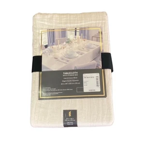 NWT Fieldcrest Luxury Linen Cotton Beige Tablecloth + Storage Bag 60x84 - Picture 1 of 2
