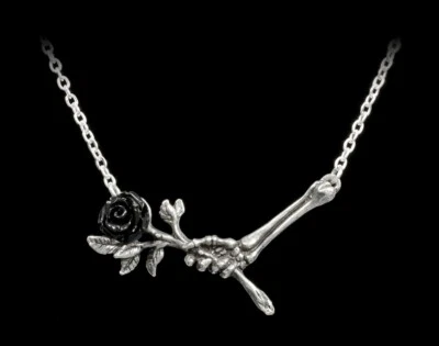 Alchemy Gothic Halskette - Love Never Dies - Fantasy Skelett Hand Rose Anhänger - Bild 1 von 3
