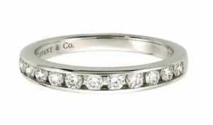 TIFFANY & Co. Platinum 3mm Half Circle Diamond Band Ring 6.5 - Picture 1 of 5