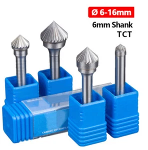 6mm Shank TCT Tungsten Carbide Rotary Tool Bit BurrCutter 90 deg Cone Ø 6-16mm - Picture 1 of 17