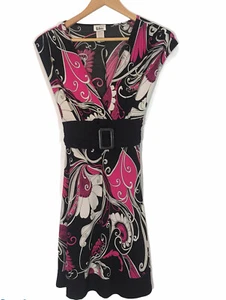 Taboo Women's V Neck Sleeveless Dress - Size Medium Belted, Hot Pink Black - Picture 1 of 5