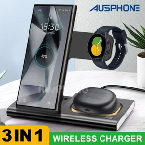 3In1 Wireless Charger Station Fast Charging Dock for Samsung Apple Watch iPhone - Picture 1 of 21